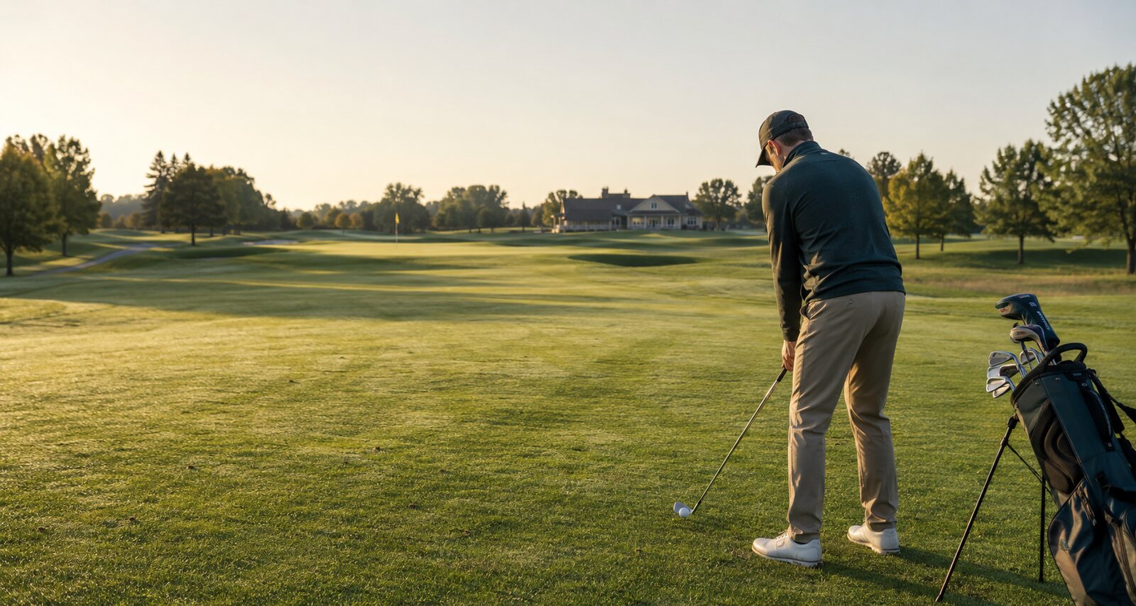 Golfer playing in cool fall conditions